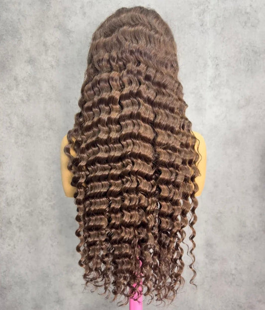 Chocolate Brown Deep Wave Human Hair HD Lace Wig